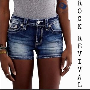 Rock Revival Malvina mid-rise jean denim distressed shorts size 27